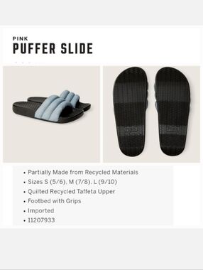 Victoria's secret pink puffer slide sandals LARGE 9/10